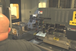 Dual spindle gun drill performing side work on custom mold base project